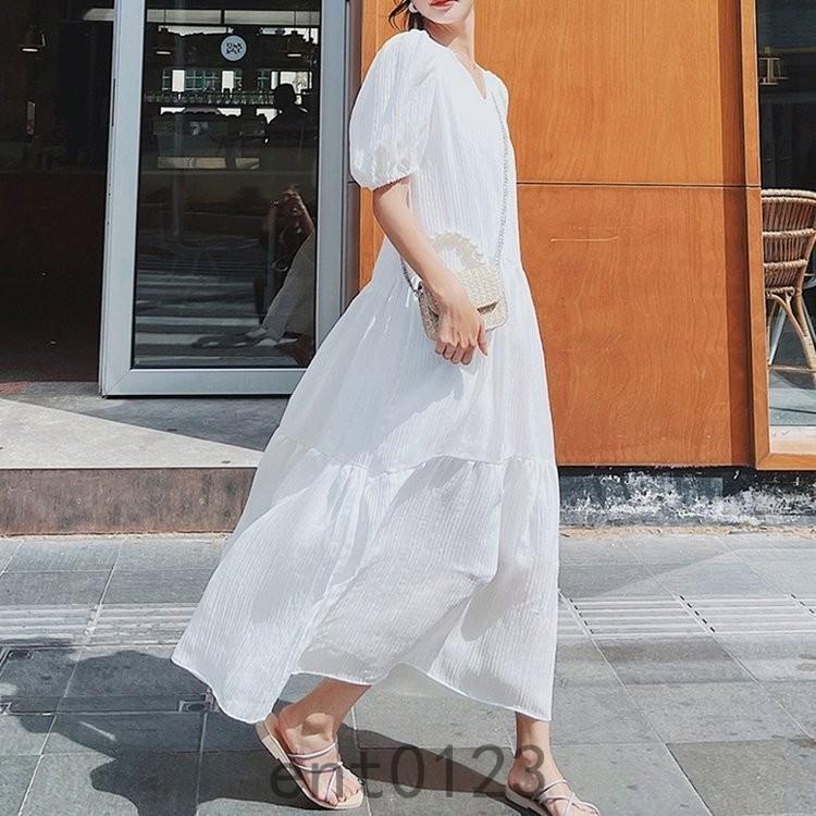 大特価放出 バルーンスリーブ 大きいサイズ シャツ ボリューム袖 白ワンピース ロング ワンピース ボリューム袖 ランタンスリーブ ティアード ワンピース Vネック 半袖 ワンピース Www Hostitaliancuisine Com