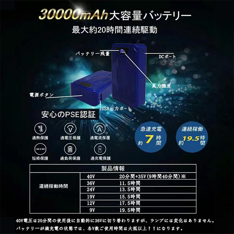 空調ベスト ファン付き服+30000mAh 40V大容量バッテリー+40V冷却ファン