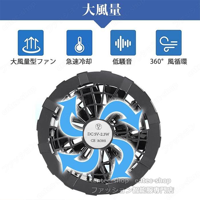 即納・ 空調ウェア 空調作業服用 モバイルバッテリーファンセット 大容量 急速充電対応 日本製モーター 夏 熱中症対策 空調バッテリーセット 扇風機 互換用｜entec-shop｜03