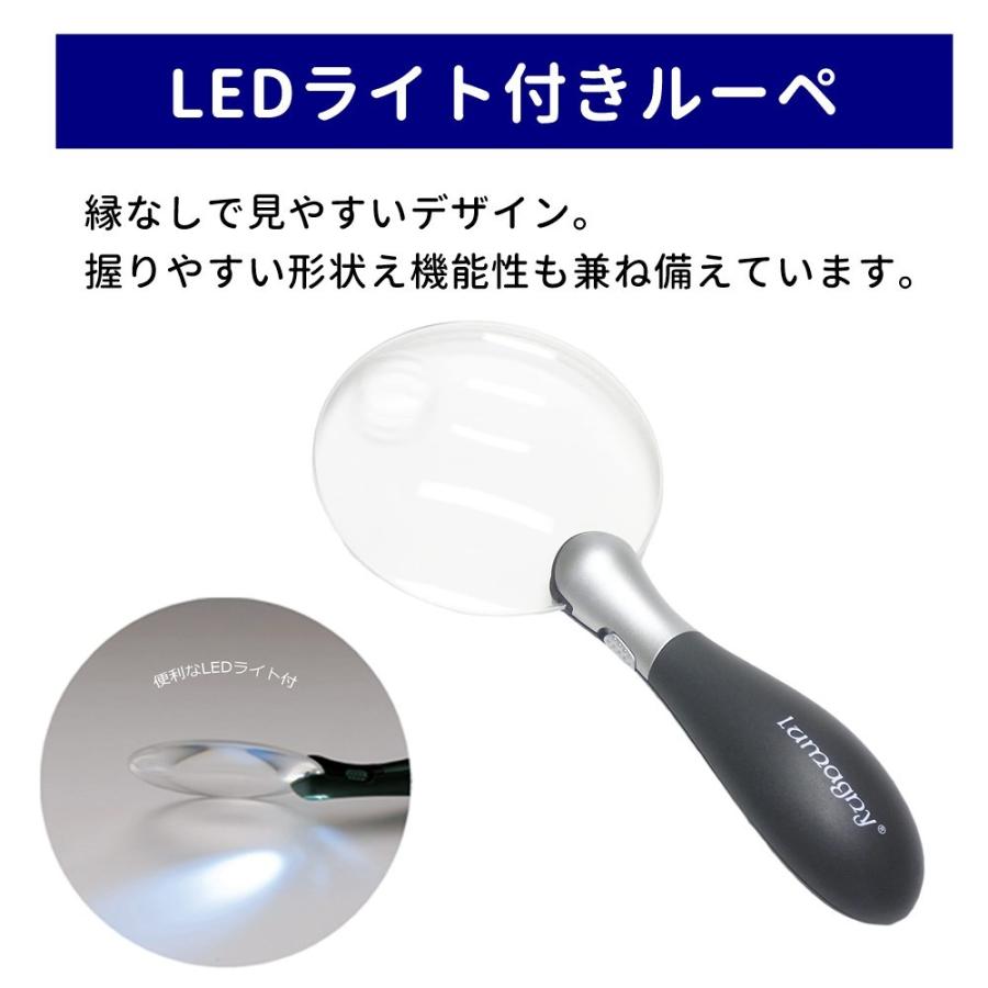 LEDライト付きルーペ ふちなし 見やすい 2.5倍 小玉6.5倍 軽い 大きく