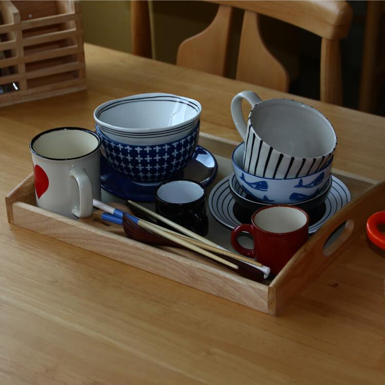 トレー おしゃれ 木製ディナートレー ボヌール 角型 角形 長方形 トレイ プレート ウッドトレイ 北欧風 往復送料無料 お盆 天然木 おぼん 取っ手付き 卓上トレー