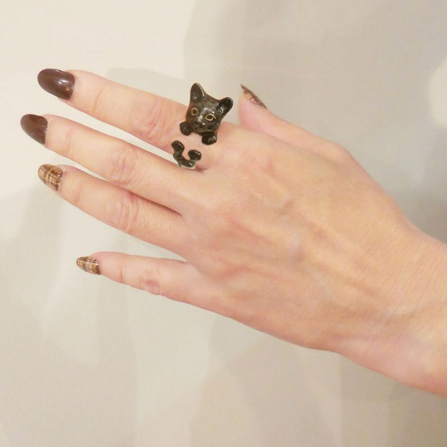 リング シルバー925 黒猫 13号/15号 イタリア製 サツルノ レディース  