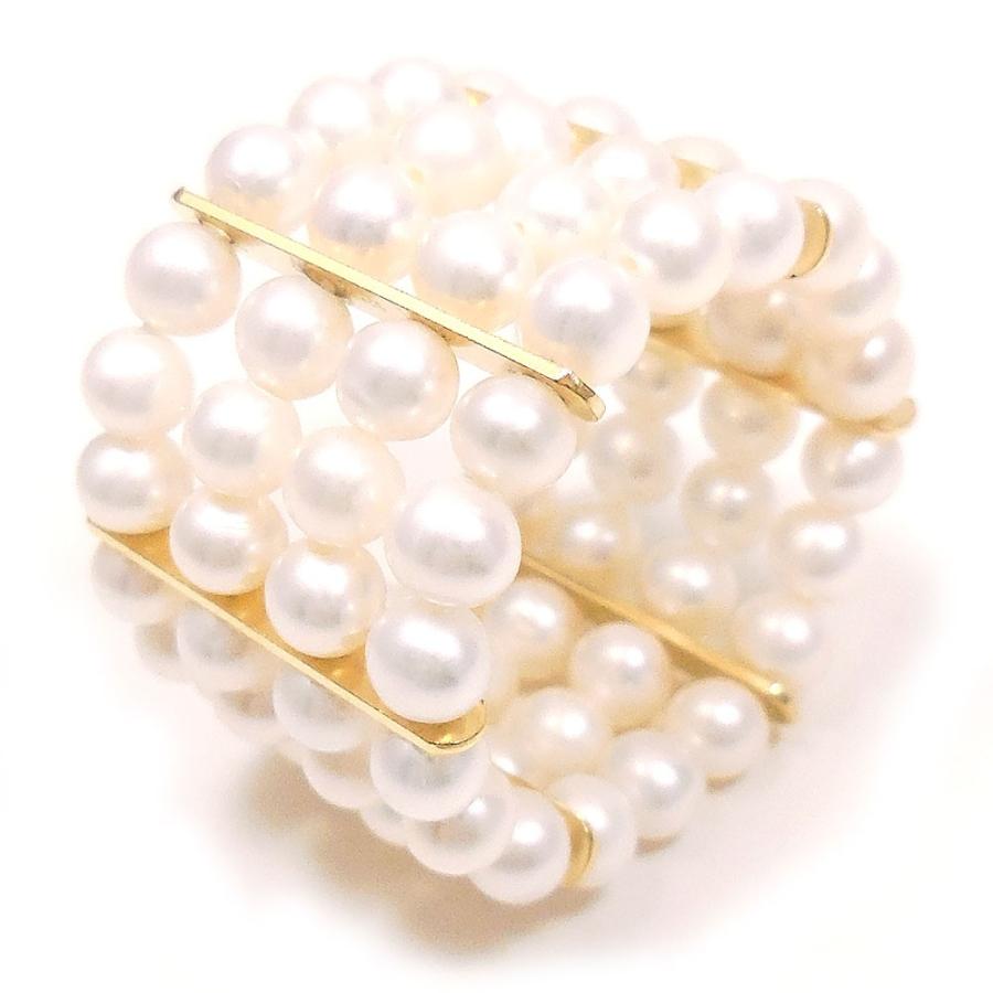 リング 指輪 レディース 伸縮式 淡水パール 4連 15〜17号 シルバー925 ゴールドカラー