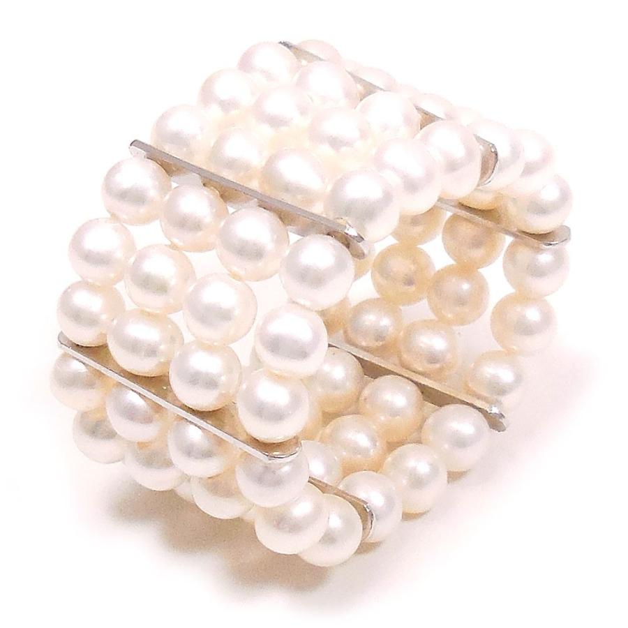 リング 指輪 レディース 伸縮式 淡水パール 4連 13〜15号 シルバー925