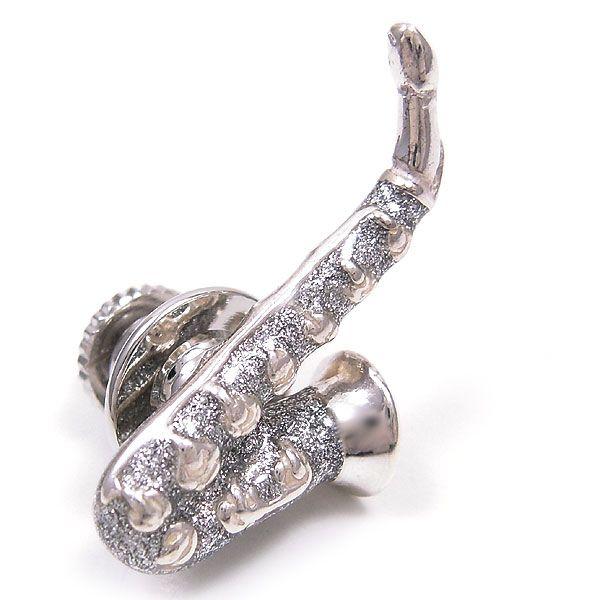 ピンブローチ ラペルピン シルバー925 楽器 サックス エナメルあり イタリア製 サツルノ メンズ レディース プレゼント ギフト