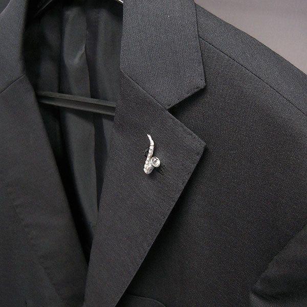 ピンブローチ ラペルピン シルバー925 楽器 サックス エナメルあり イタリア製 サツルノ メンズ レディース プレゼント ギフト