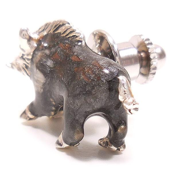 ピンブローチ ラペルピン シルバー925 イノシシ いのしし 猪 エナメル