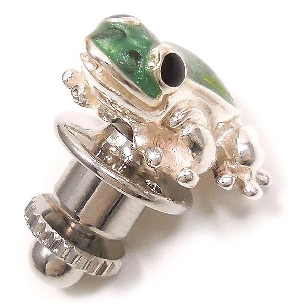 ピンブローチ ラペルピン シルバー925 カエル グリーン イタリア製