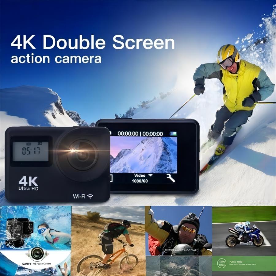 アクションカメラ 4K WiFi 1200万画素 スポーツ カメラ ツインディスプレイ 30メートル防水ハウジング 170度ワイド広角レンズ