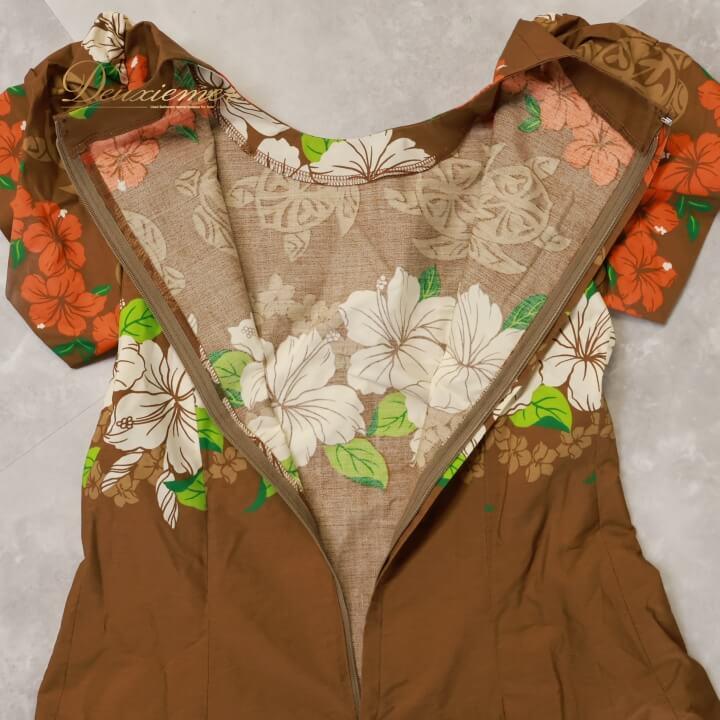 中古】フラダンス 衣装 ワンピース ドレス ブラウン系 フラ ダンス 花