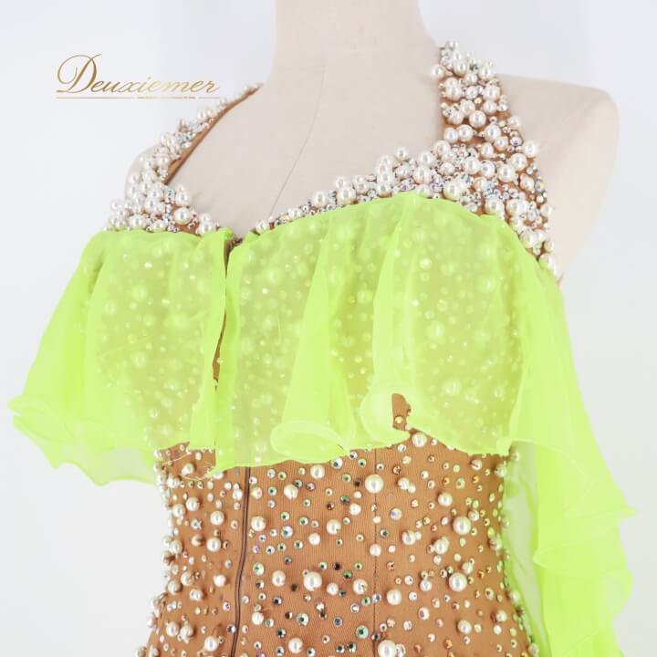 【中古】Chacott チャコット 社交ダンス 衣装 スタンダード ドレス ワンピース スタンダードドレス フロート レース デモ 競技 ダンス パーティ 発表会 ブラウ…_2