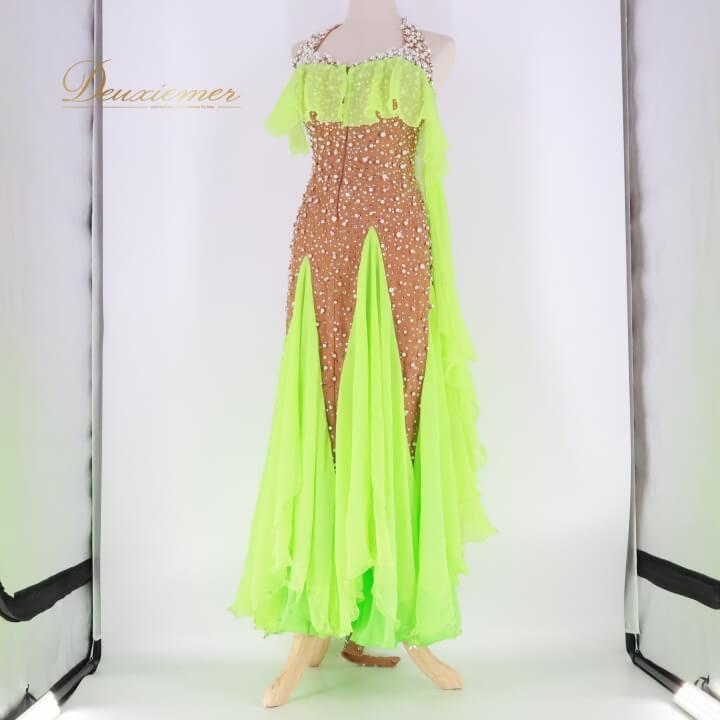 【中古】Chacott チャコット 社交ダンス 衣装 スタンダード ドレス ワンピース スタンダードドレス フロート レース デモ 競技 ダンス パーティ 発表会 ブラウ…_3
