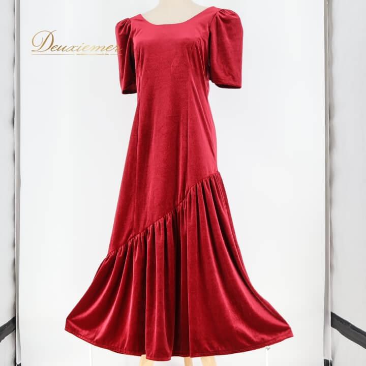 【美品 日本製 フラダンス衣装】レッド Paondor パンドール ワンピース ドレス 赤 レース 花柄 光沢 上品 ハワイアン アロハ 中古】 Paondor パンドール フラダンス 衣装 ワンピース ドレス レッド
