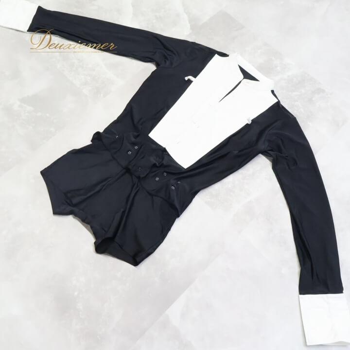 タカ・ダンス 【中古】社交ダンス 衣装 ラテン シャツ 黒 白 男性用