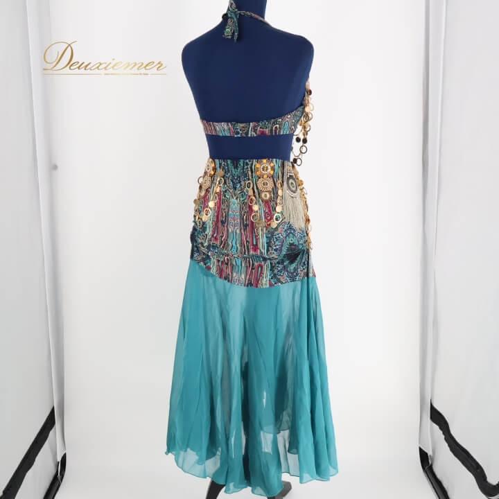 中古】ベリーダンス オリエンタル 衣装 上下セット Qiaoshi 青緑