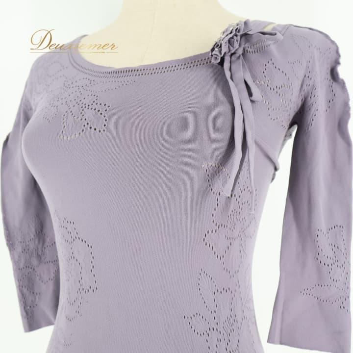 CHACOTT - 【美品 日本製 バレエ衣装】パープル Chacott チャコット ノーソーイングニット 紫 長袖 社交ダンス レッスン 伸縮 リボン Chacott（チャコット） 中古Chacott バレエ 衣装 パープル系 ノー