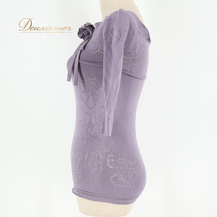 CHACOTT - 【美品 日本製 バレエ衣装】パープル Chacott チャコット ノーソーイングニット 紫 長袖 社交ダンス レッスン 伸縮 リボン Chacott（チャコット） 中古Chacott バレエ 衣装 パープル系 ノー