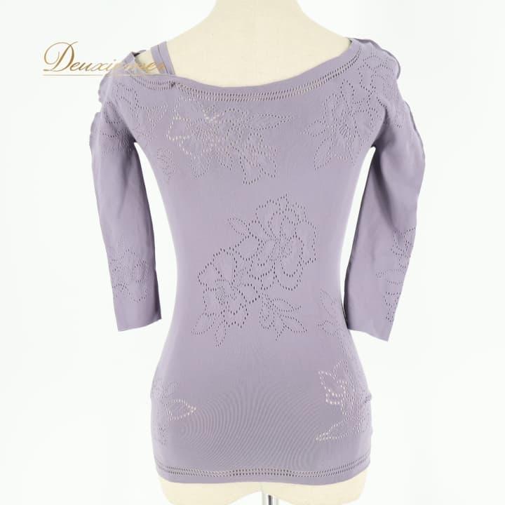 CHACOTT - 【美品 日本製 バレエ衣装】パープル Chacott チャコット ノーソーイングニット 紫 長袖 社交ダンス レッスン 伸縮 リボン Chacott（チャコット） 中古Chacott バレエ 衣装 パープル系 ノー
