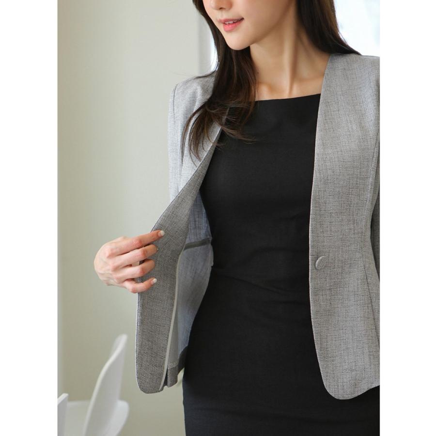 ジャケット レディース ノーカラージャケット ハーフ丈 きれいめ 通勤 無地 30代 40代 50代 ファッション 女性 高級感 上品 春 グレー ST10756レディース 婦人服の