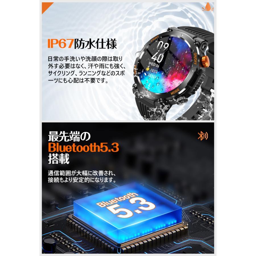 スマートウォッチ 軍用規格 健康管理 血中酸素 心拍数 Bluetooth 通話機能 IP67防水 メンズ 腕時計 着信通知 コンパス 歩数計 iPhone android |  | 06