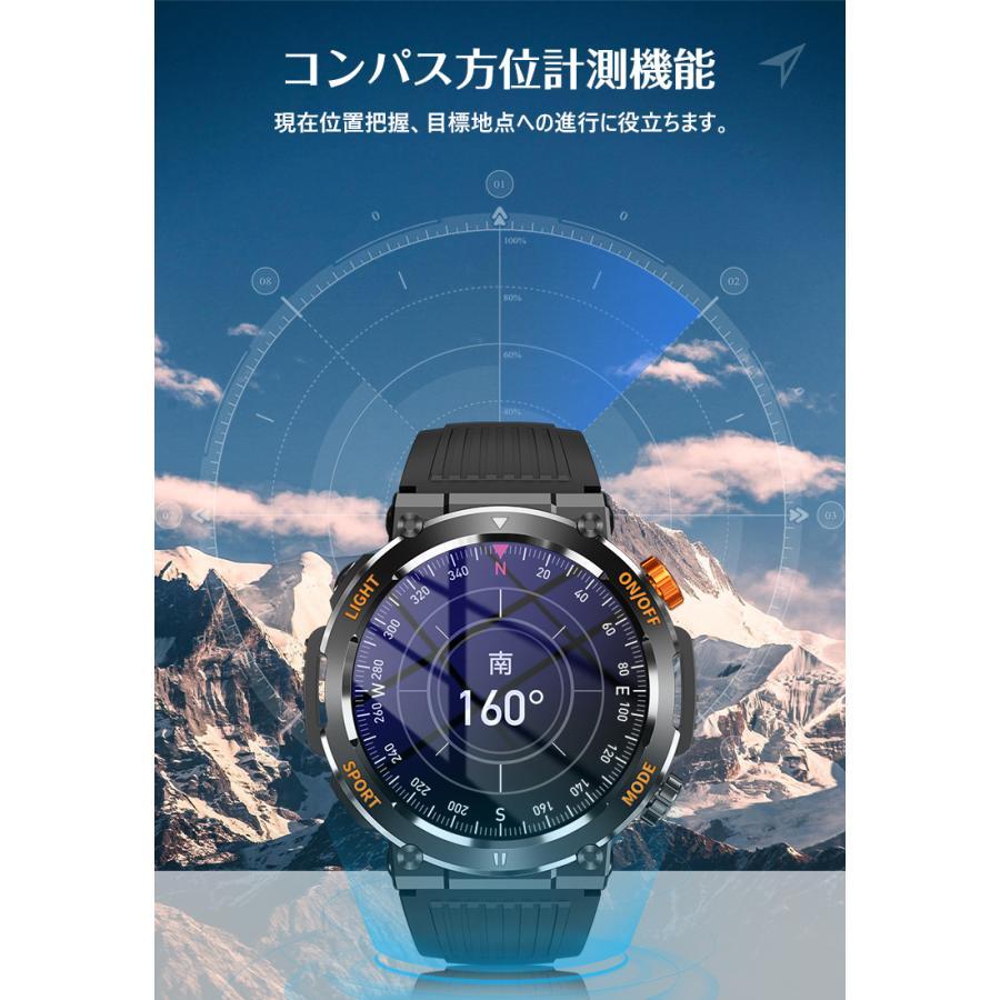 スマートウォッチ 軍用規格 健康管理 血中酸素 心拍数 Bluetooth 通話機能 IP67防水 メンズ 腕時計 着信通知 コンパス 歩数計 iPhone android |  | 09