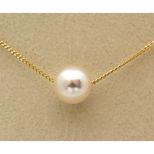 ネックレス 一粒のアコヤ真珠 6.5mm〜7mm K18 喜平チェーン スルー 
