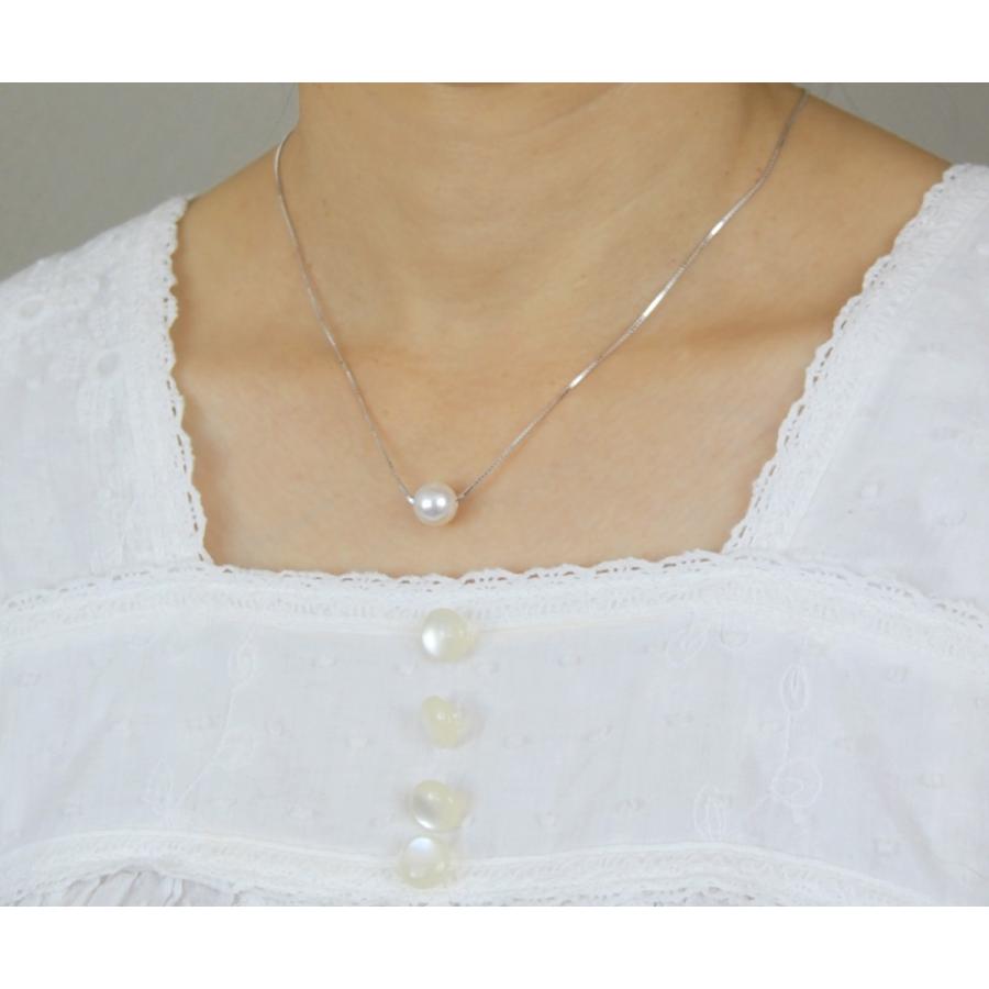 ネックレス 一粒のアコヤ真珠 9.5mm SV ベネチアンチェーン 長さ調節できます