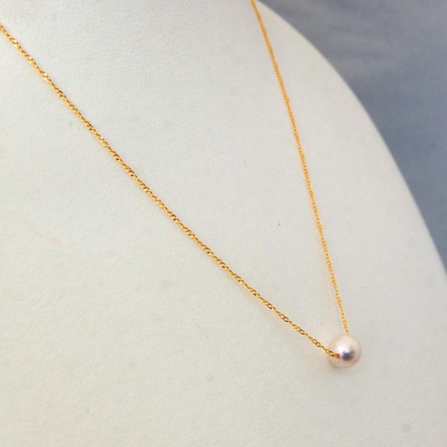 ネックレス 一粒のアコヤ真珠 6.5mm 金メッキ シルバー925