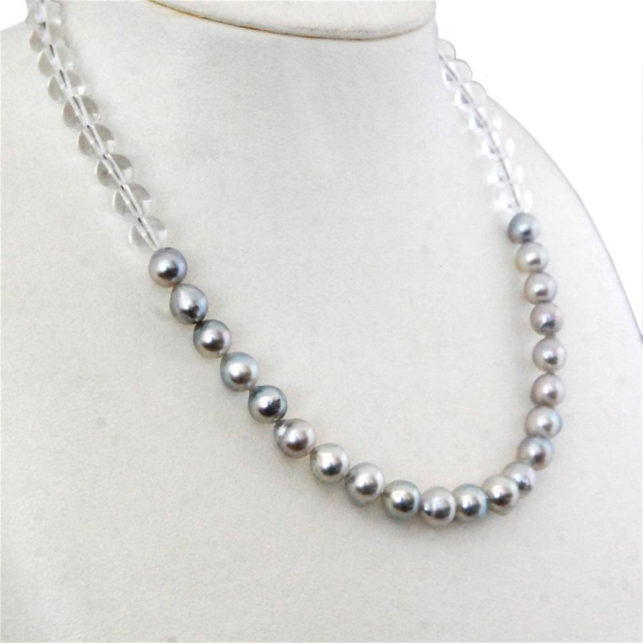 ネックレス アコヤ真珠 7.5mm 水晶 コンビ ナチュラル グレー パール  