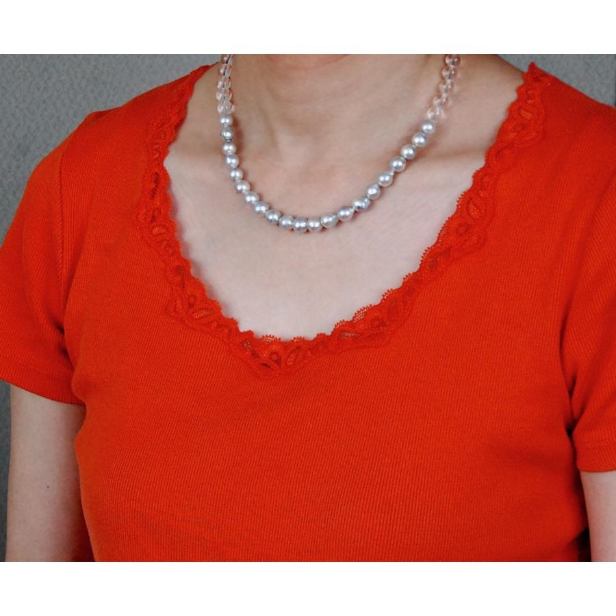 ネックレス アコヤ真珠 7.5mm 水晶 コンビ ナチュラル グレー パール  