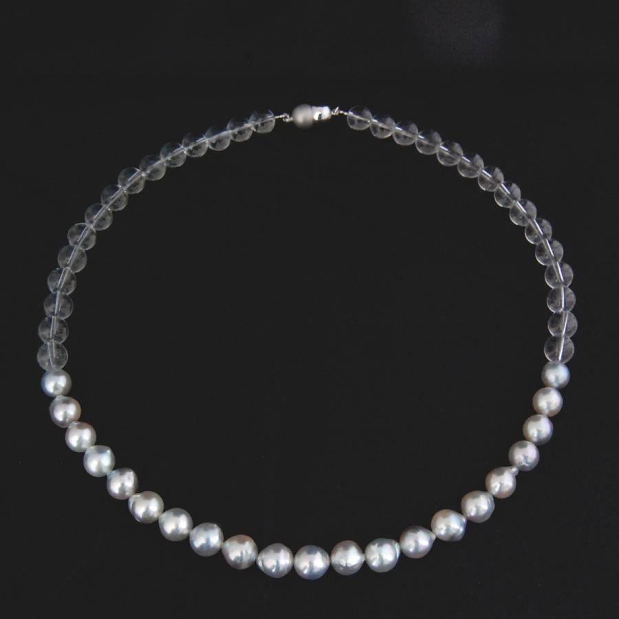 ネックレス アコヤ真珠 7.5mm 水晶 コンビ ナチュラル グレー パール  