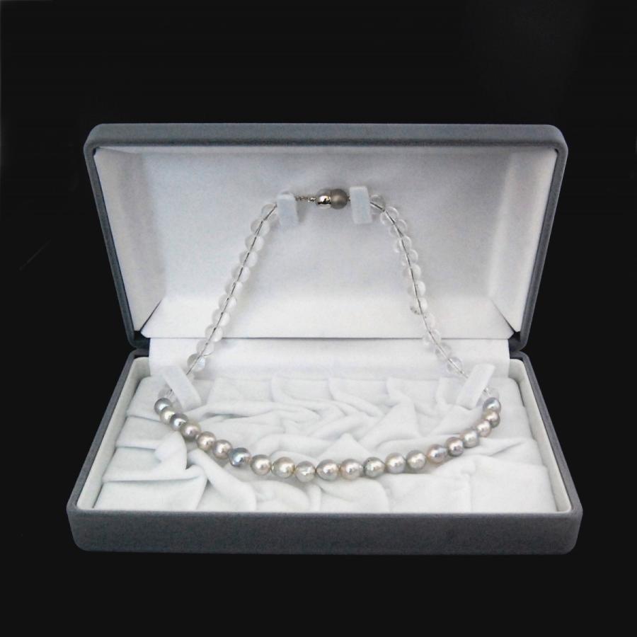 ネックレス アコヤ真珠 7.5mm 水晶 コンビ ナチュラル グレー パール  