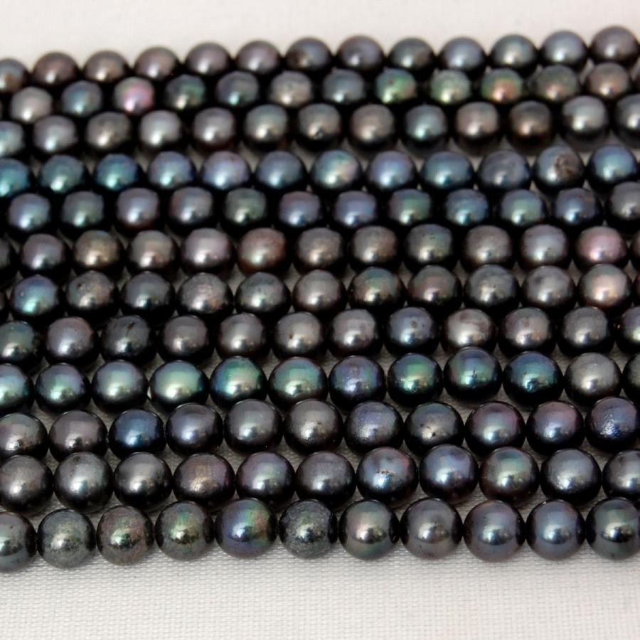 連 アコヤ 黒真珠 5.5mm ビーズ アクセサリー 制作素材 : enyapearl  