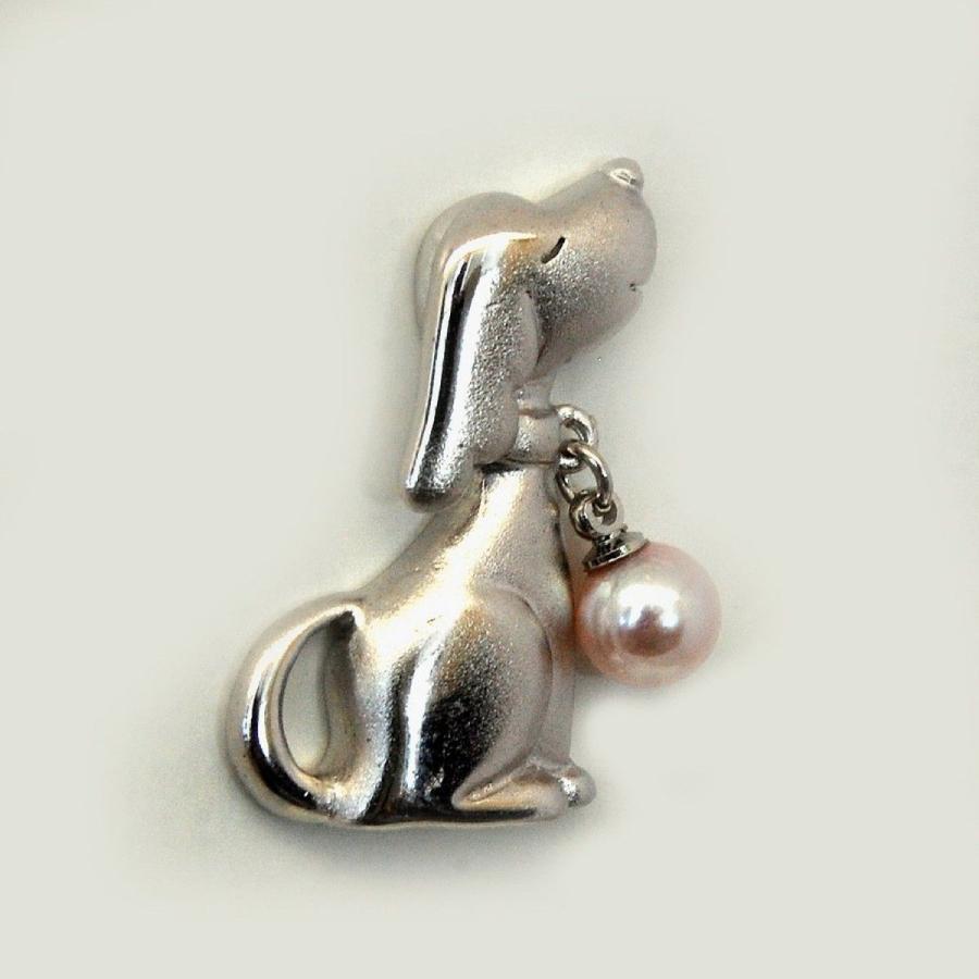 ミニチュア ダックス ピンブローチ タックピン アコヤ真珠 パール