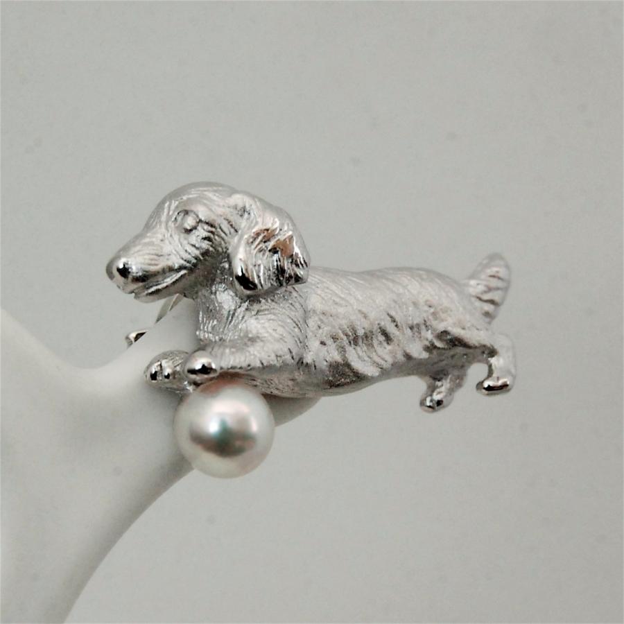 ミニチュアダックス ピンブローチ タックピン アコヤ真珠 SILVER ミニチュアダックス ピンブローチ タックピン アコヤ真珠 SILVER