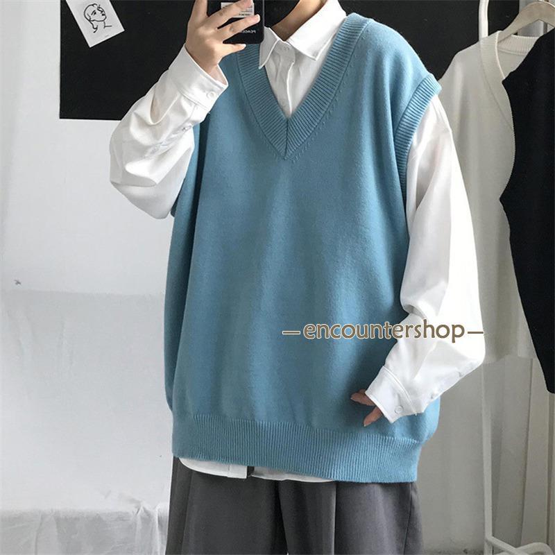 ニットベスト メンズ 袖なし ベスト Vネック アウター ニット トップス