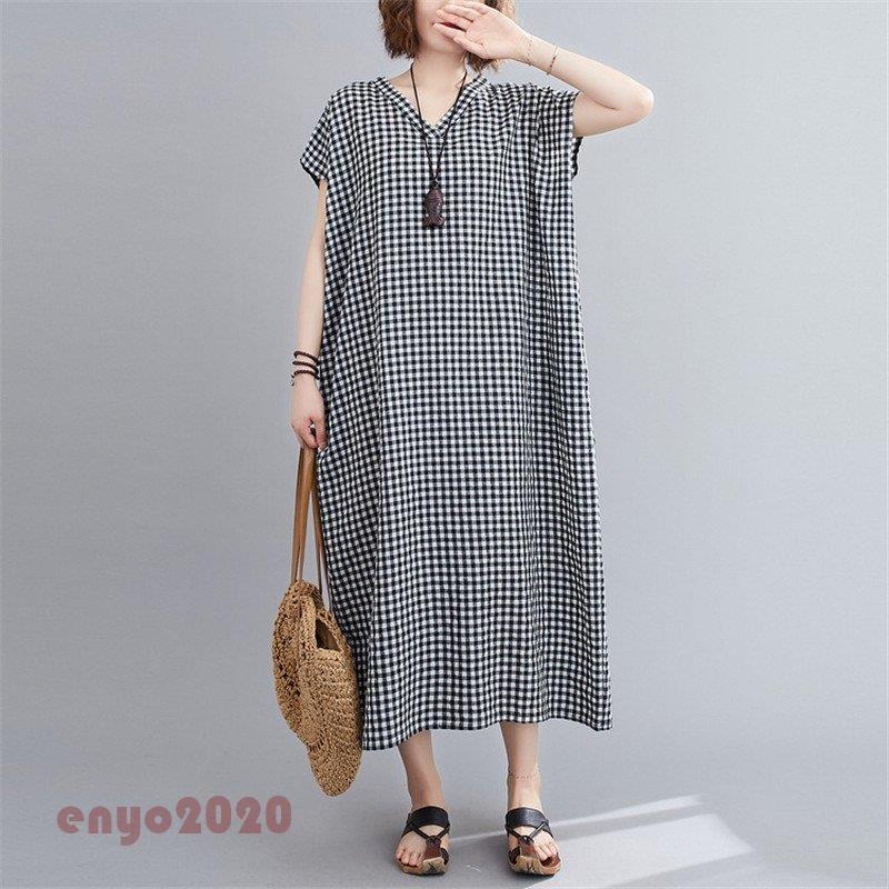 【美品】ハグオーワー/リネンロングワンピース/ストライプ柄/タック/麻100% ワンピース シャツワンピース ロングワンピース チュニック 夏