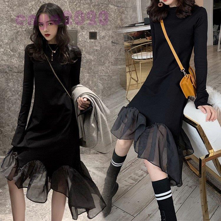 ワンピース レディース 40代 春秋 キレイめ膝丈ワンピース 長袖ワンピース 黒ワンピース フレアスカート Aライン ロング丈 オシャレ 韓国風 お出かけ 着痩せ Aone 03s17 Cxyq434 ネットファミリー 通販 Yahoo ショッピング