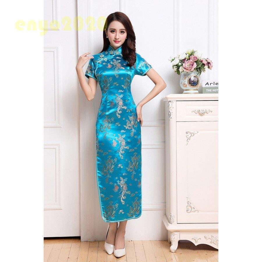 刺繍 サテン 高級チャイナドレス ロング 秋冬 伝統手作り お正月結婚式 値下げ チャイナドレス風 ワンピース チャイナドレス ロング ドレス 結婚式