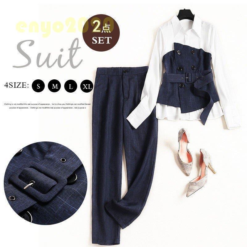 超大特価 パンツスーツ レディース セットアップ ワイドパンツ パンツ ガウチョパンツ 大きいサイズ シャツ 長袖 ブラウス ベルト フォーマル 結婚式 通勤 2点セット 送料込 Www Doctor Plan Com