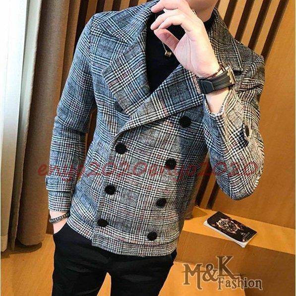 ジャケット テーラード ラシャコート ダブルボタン チェック柄 メンズ