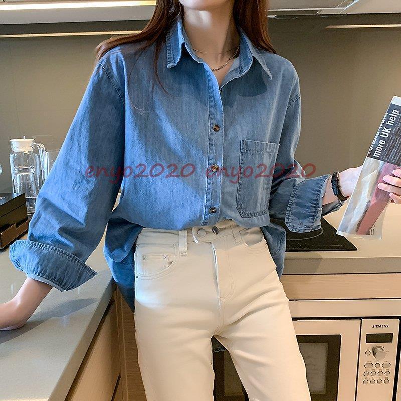 シャツ デニムシャツ 春 春服 レディース トップス 長袖 薄手 シャツ デニムシャツ 春 春服 レディース トップス 長袖 薄手