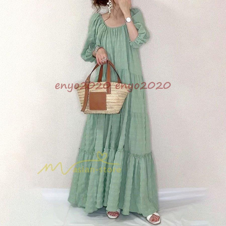 ワンピース レディース マキシワンピース 無地 森ガール ナチュラル服