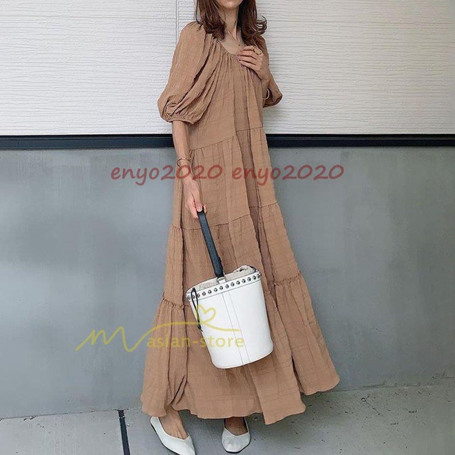 ワンピース レディース マキシワンピース 無地 森ガール ナチュラル服
