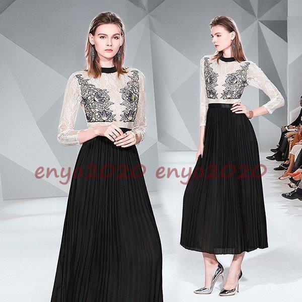 パーティードレス 結婚式 40代 代 ロング丈 袖あり 長袖 韓国風 大きいサイズ フォーマルドレス 刺繍ワンピース お呼ばれ 二次会 披露宴 謝恩会 上品 着痩せ 全品送料無料