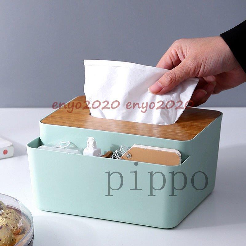 ティッシュケース 多機能 おしゃれ 北欧 ティッシュカバー 箱 木製フタ