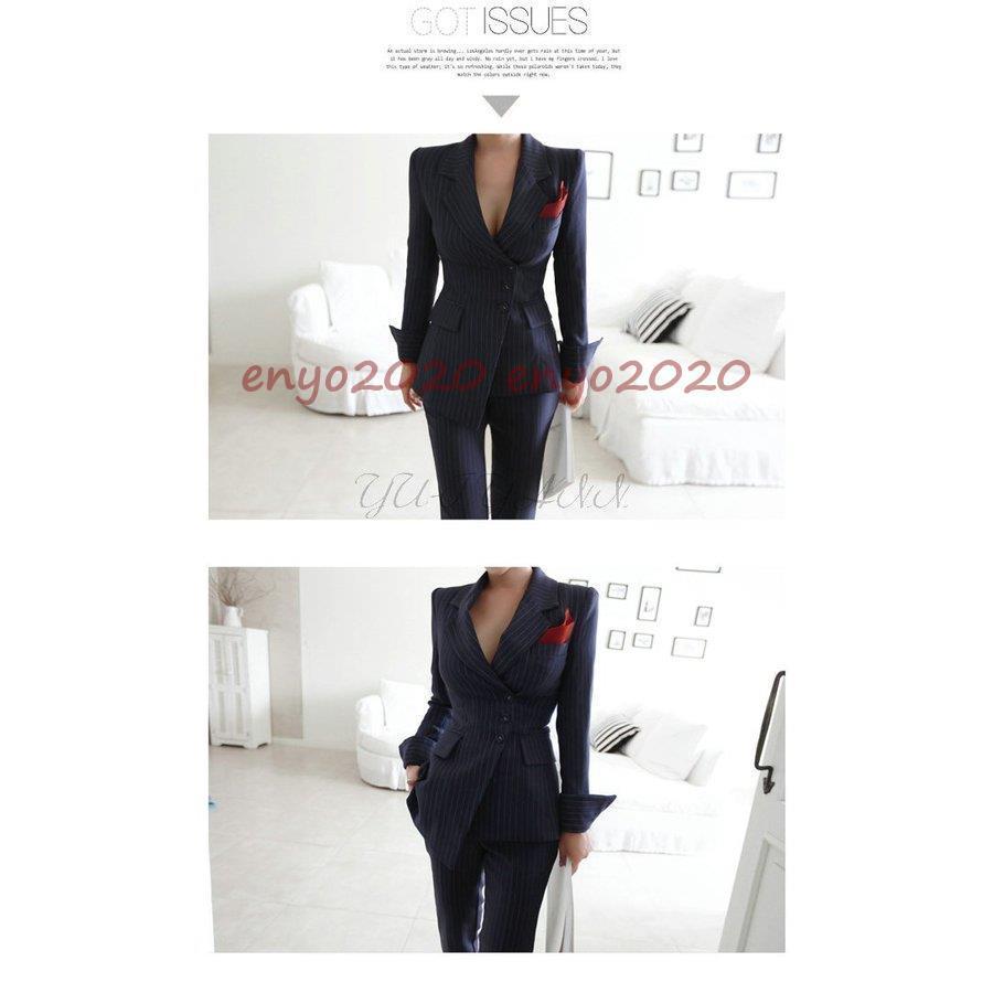 スーツ 2点セット パンツスーツ セットアップ ストライプ セレモニー