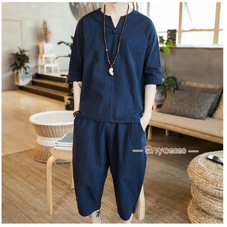 セットアップ メンズ 夏 半袖 リネン ジャージ 上下セット スウェット