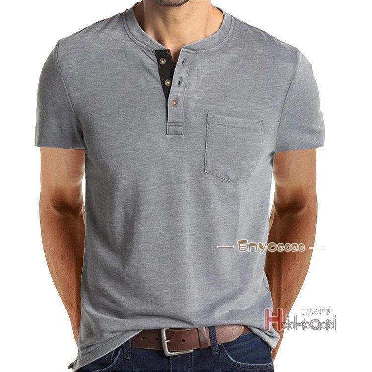 ヘンリーネックTシャツ メンズ Tシャツ 半袖 無地 胸ポケット付き カジュアル トップス シンプル おしゃれ｜enyo2020｜06