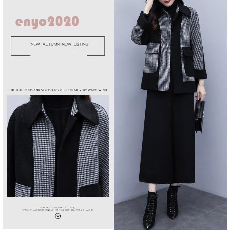 セットアップ パンツスーツ 格子柄 ジャケット ラシャ レディース